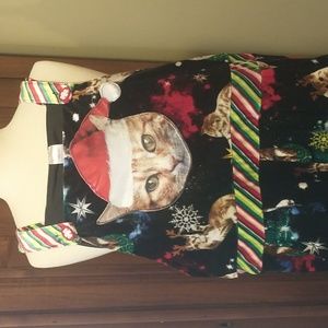 NWOT Christmas Kitty Cat Overalls Jumpsuit Ugly Xmas Sz Jr XXL